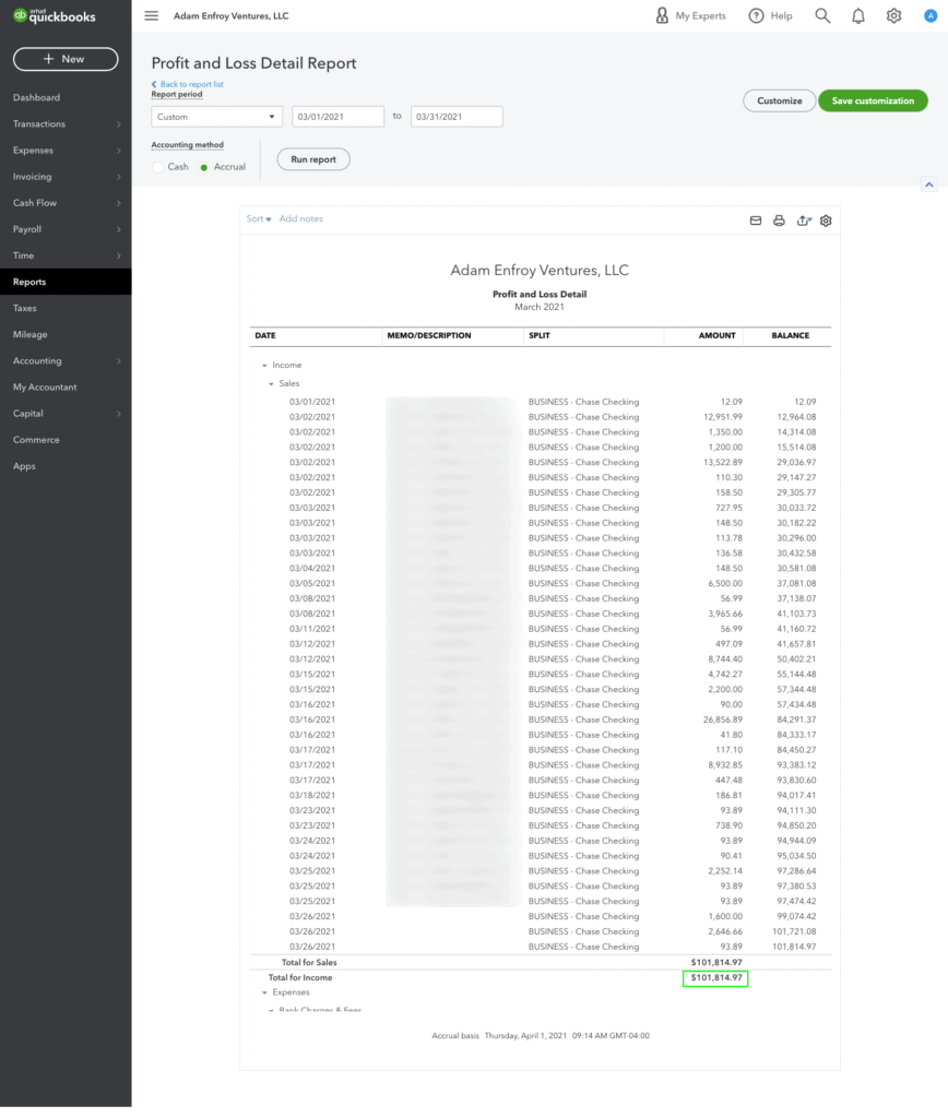 Adam Enfroy Profit and Loss Detailed