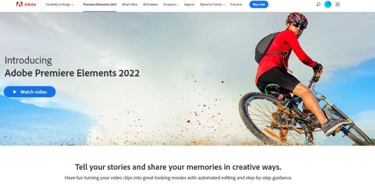 Adobe Premiere Elements homepage