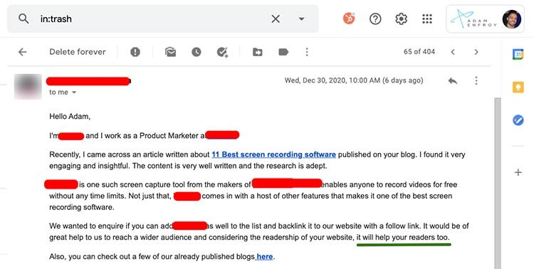 Bad Email Outreach Example