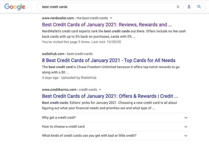 Meilleures cartes de crédit - Recherche Google