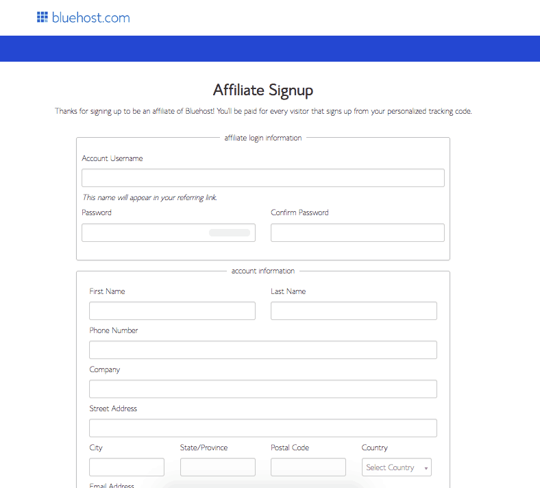 Bluehost Affiliate Sign Up