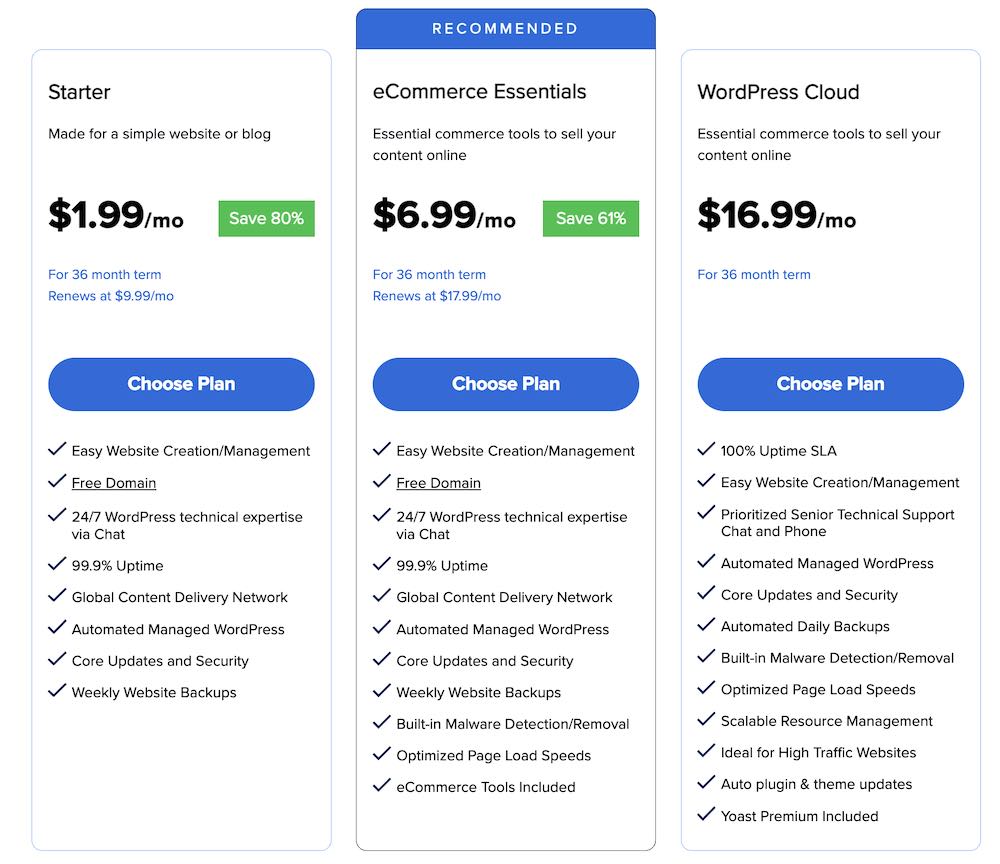 Bluehost pricing plan