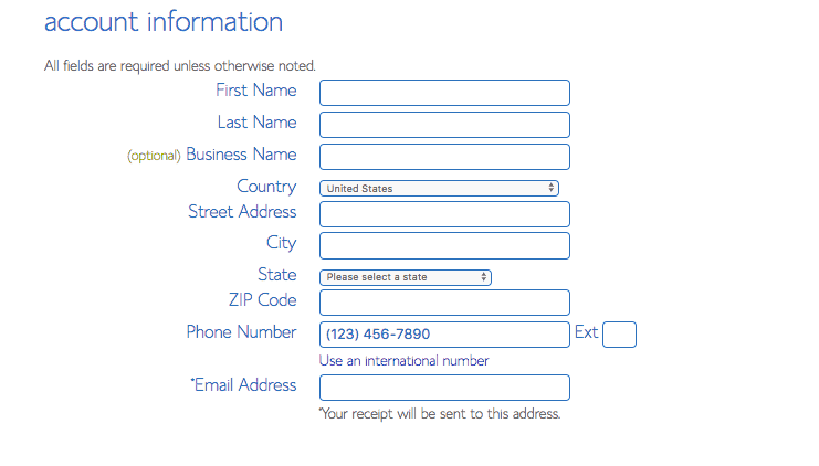 Bluehost Set Up Account Information