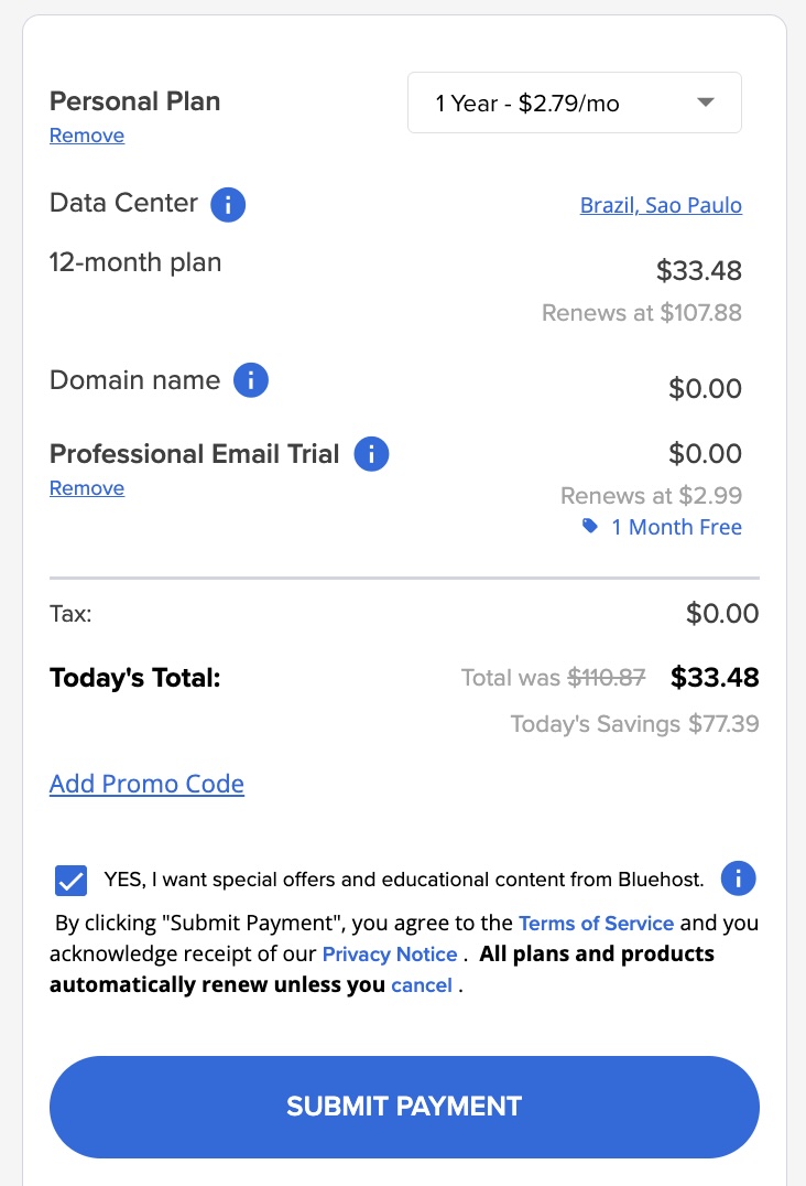 Bluehost Submit Payment 2026