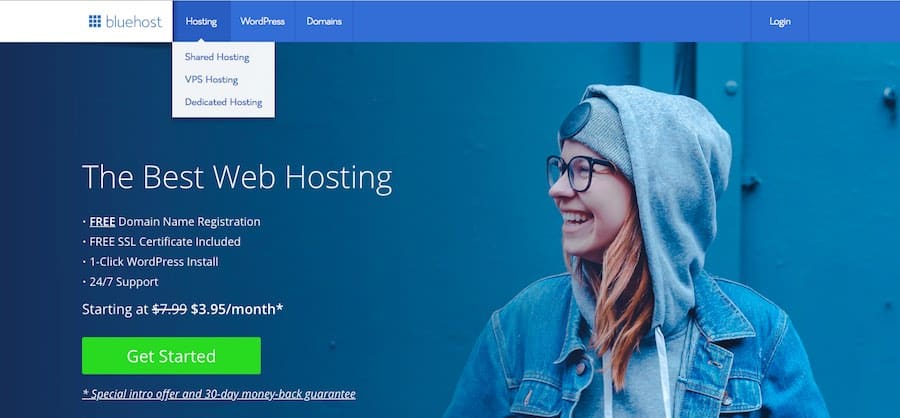 صفحة Bluehost الرئيسية