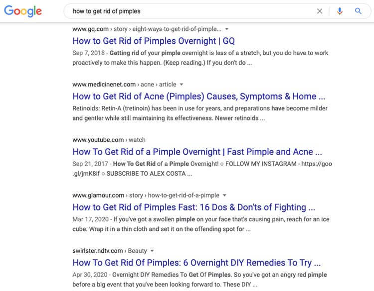 How to Get Rid of Pimples Google Search