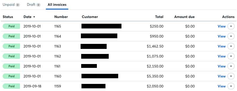 SEO Consulting Invoices