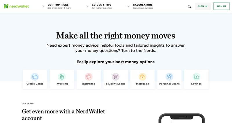 Nerd Wallet Home Page