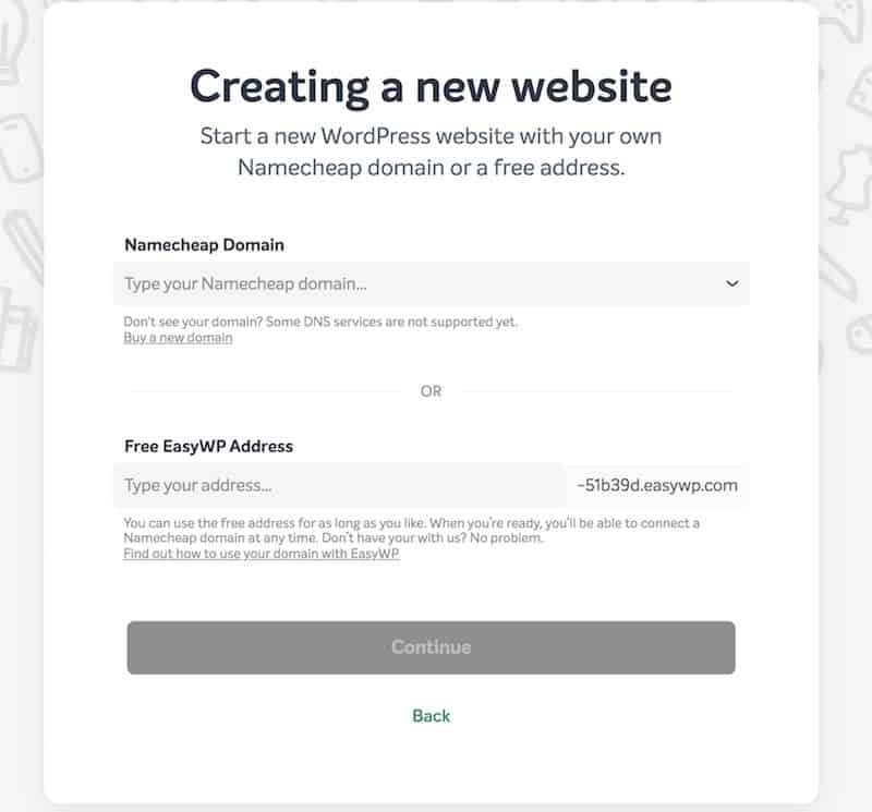 Set up EasyWP Site