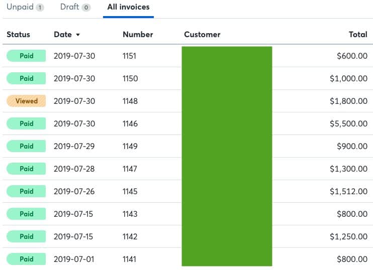 Wave Invoices July 2019