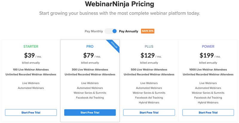 WebinarNinja Pricing