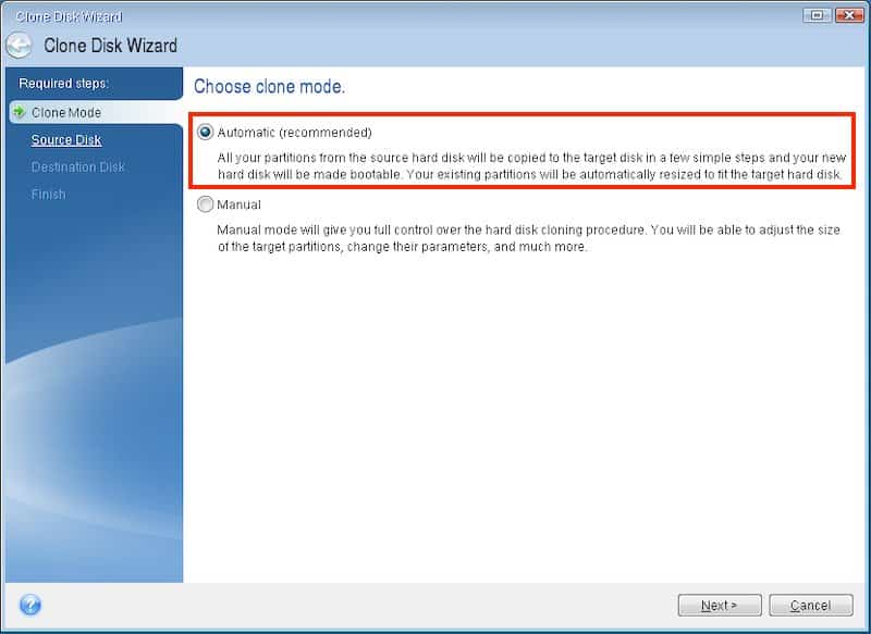 Acronis: Automatic Clone Mode