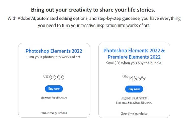 adobe photoshop elements pricing