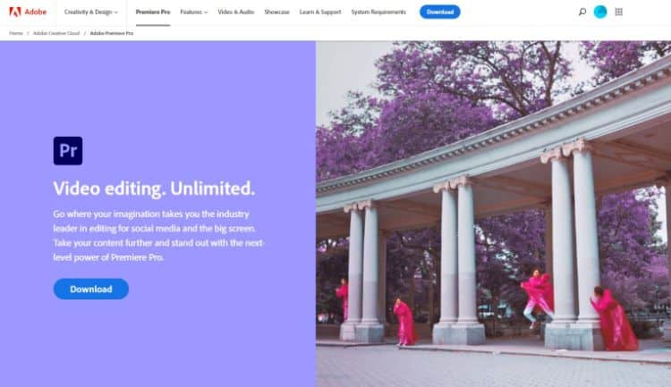 adobe premiere pro homepage