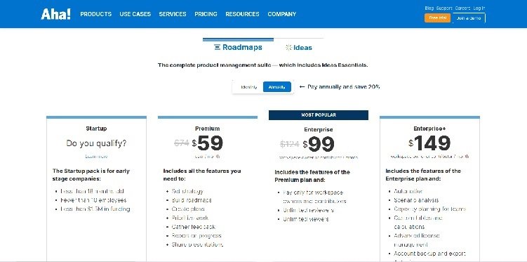 Aha! Pricing Page