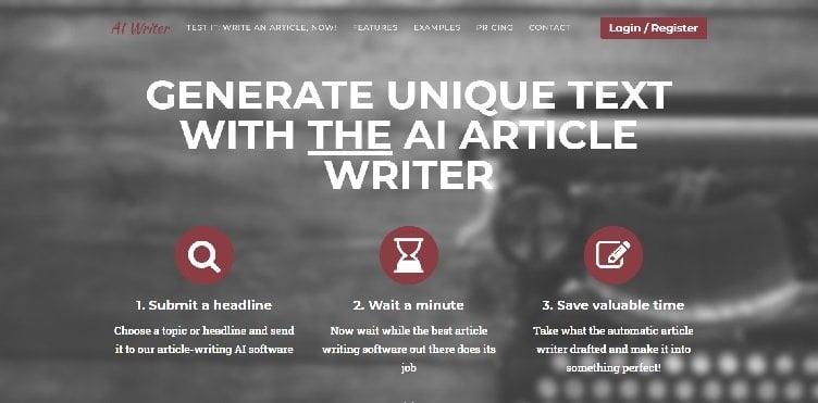 Page d'accueil de AI Writer