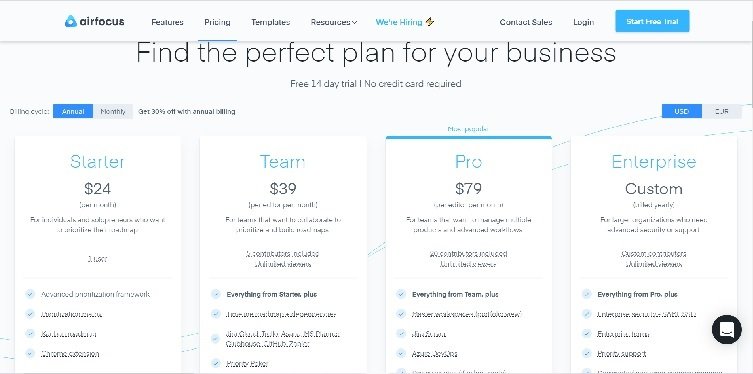 Airfocus Pricing Page
