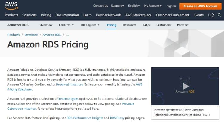 amazon rds pricing