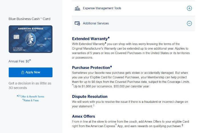 american express blue business card features
