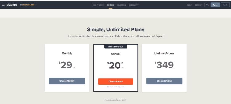 bizplan pricing