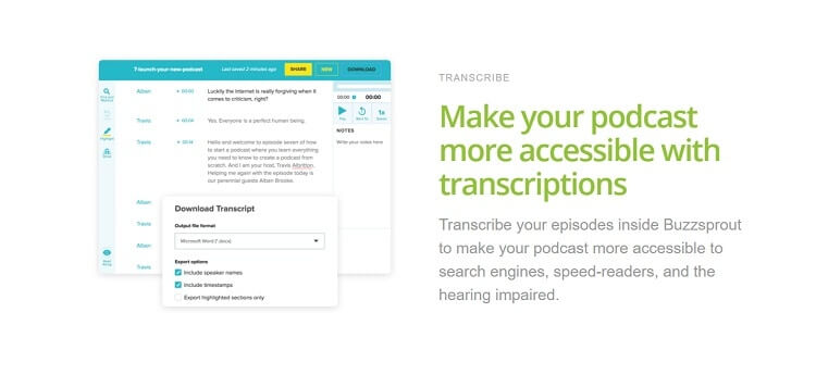 Buzzsprout accessibility: transcriptions