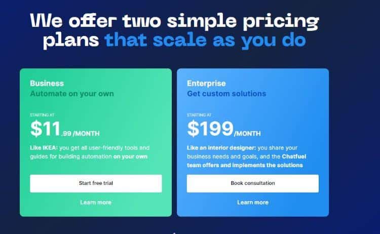 chatfuel pricing