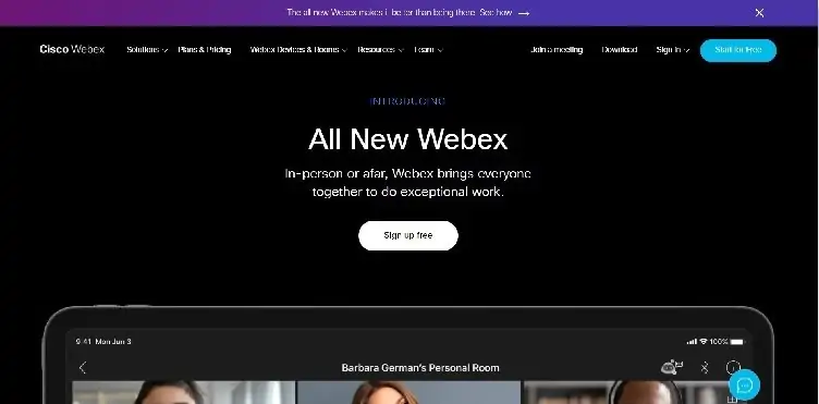صفحة Cisco WebEx الرئيسية