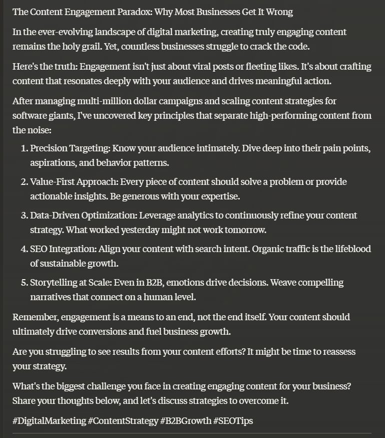 claude.ai linkedin full answer for linkedin post