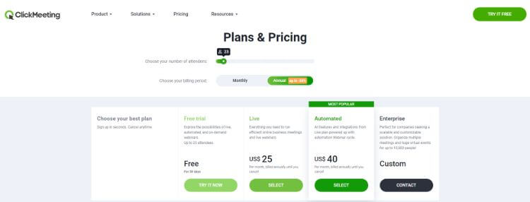clickmeeting pricing