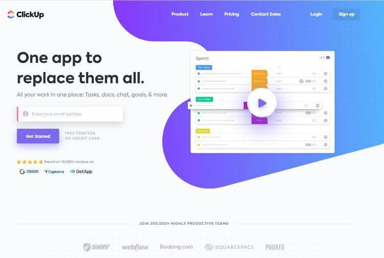 clickup homepage