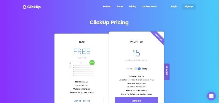 ClickUp Pricing Page