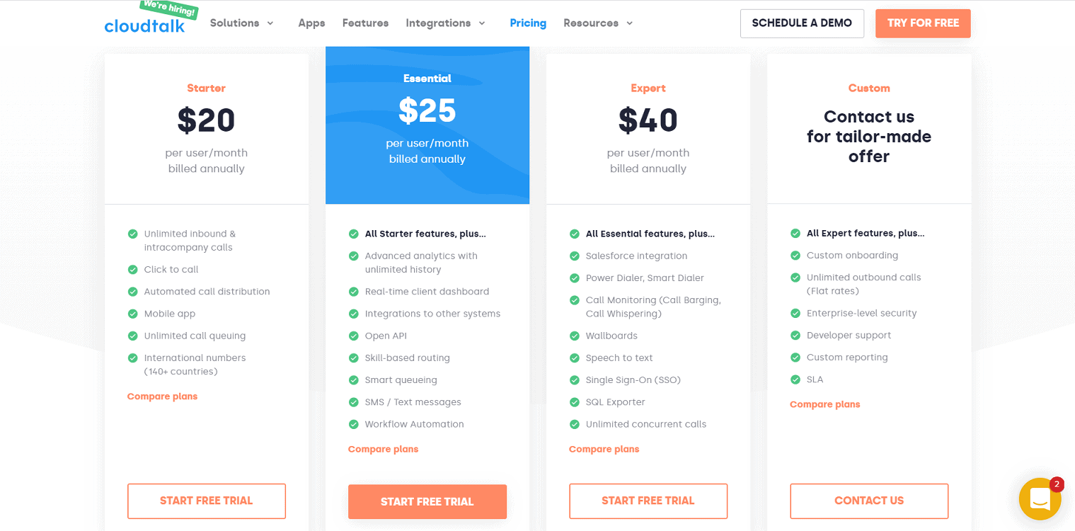 Cloudtalk Pricing Page