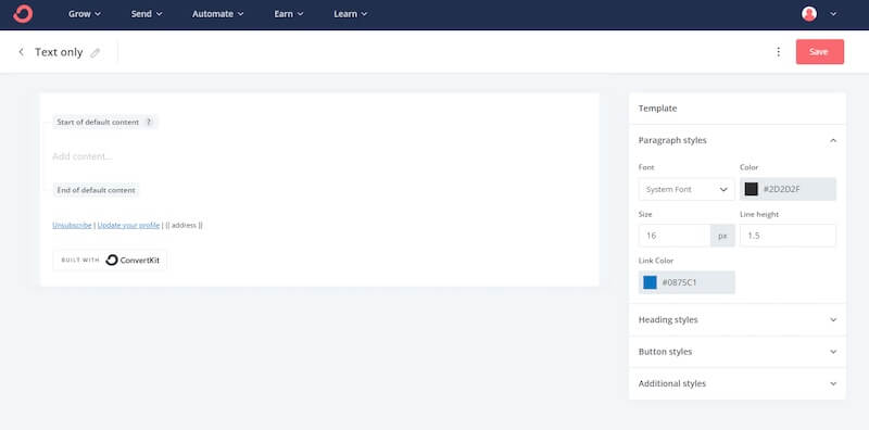 ConvertKit email editor