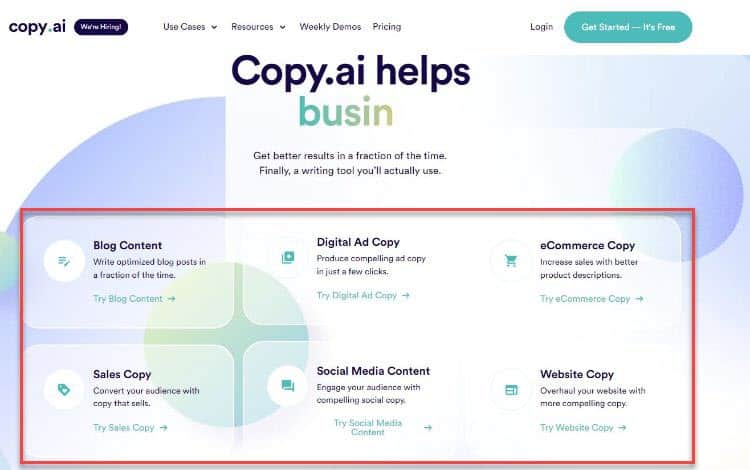 copy.ai features