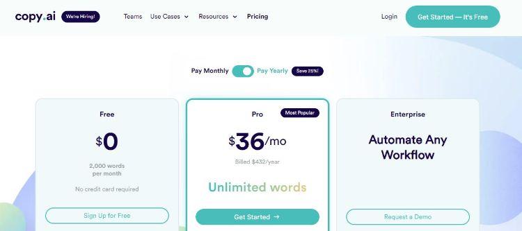 copy ai pricing