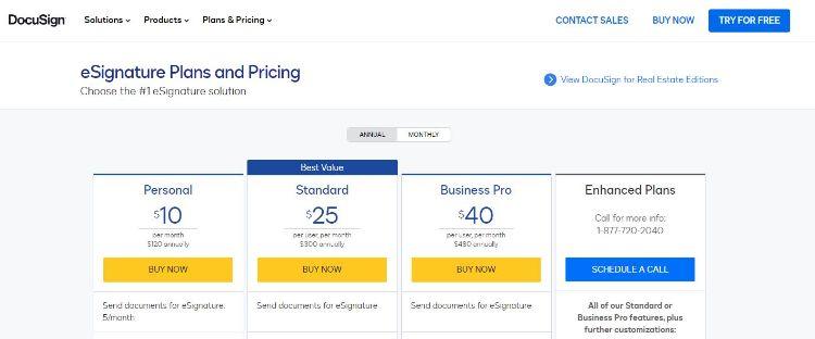 docusign pricing