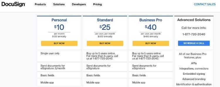DocuSign Pricing Page
