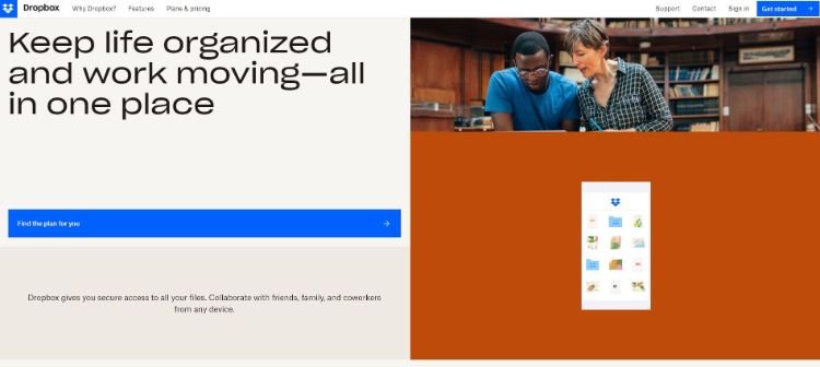 dropbox homepage