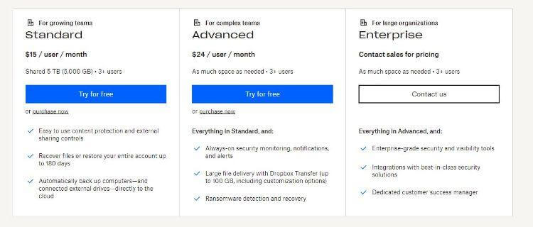 dropbox pricing