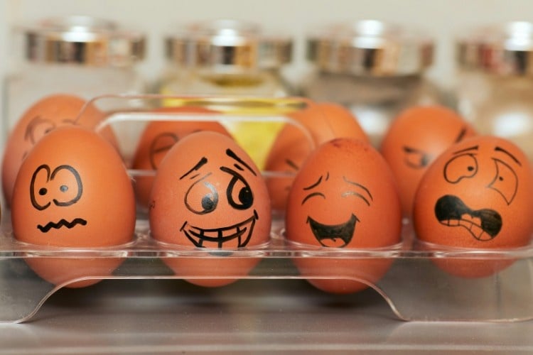 Eggs with silly faces drawn on them