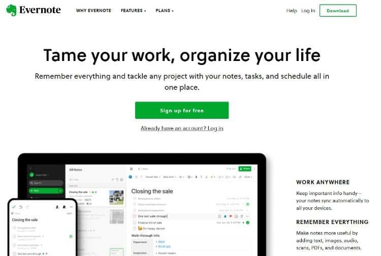 evernote homepage