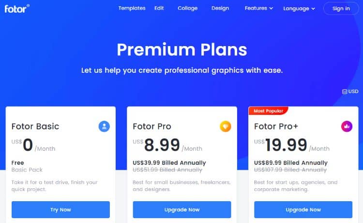fotor pricing