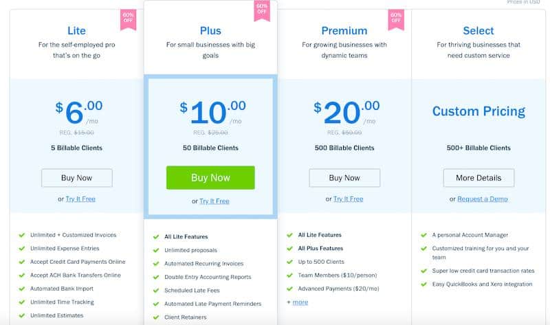 FreshBooks Pricing 