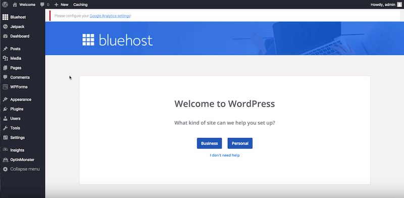 best-web-hosting-providers-Bluehost wordpress-dashboard