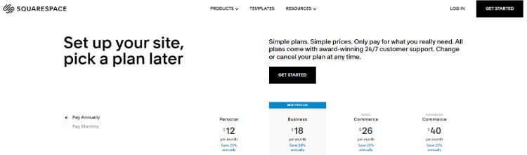 squarespace pricing
