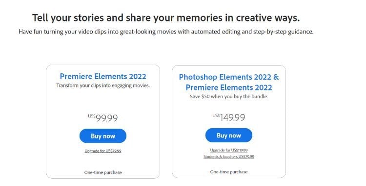 Adobe Premiere Elements pricing