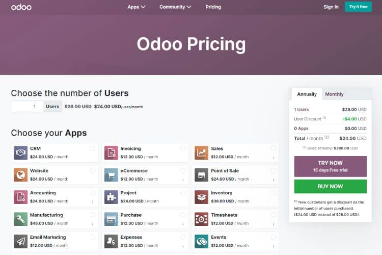 Odoo pricing