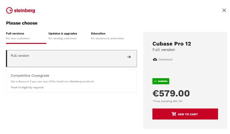 cubase pricing