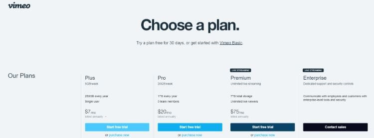 vimeo pricing