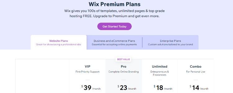 wix pricing
